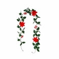 thumbnail image 2 of Christmas Holly Garland with Poinsettia, 6.56ft Flexible Vine Garland with Green Leaves, Realistic Faux Greenery Hanging Decor for Fireplace, Wall, Staircase & Holiday, 2 of 6