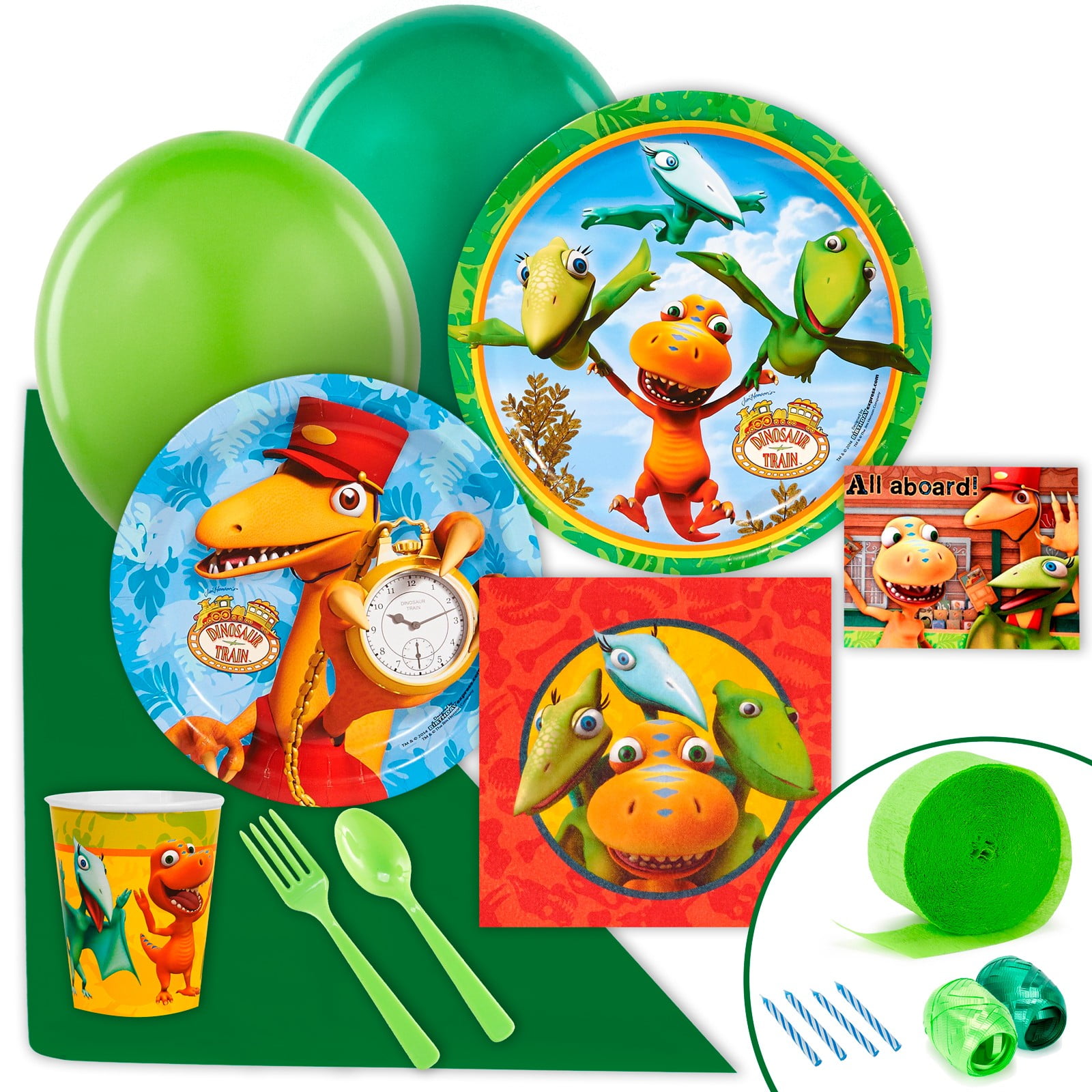 Dinosaur Train Birthday Party Pack Bundle For 12 Cups & Plain Plates White 