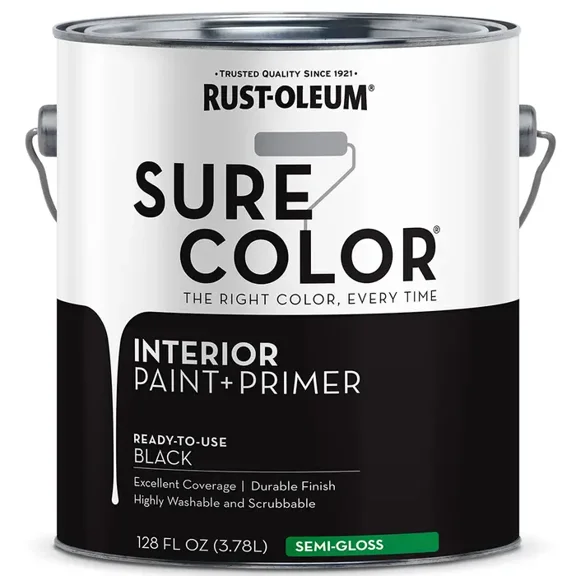 Rust-Oleum Sure Color Semi-Gloss Black Interior Wall Paint and Primer, Gallon