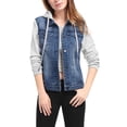 thumbnail image 2 of INSPIRE CHIC Women's Layered Drawstring Hood Denim Jacket with Pockets, 2 of 5