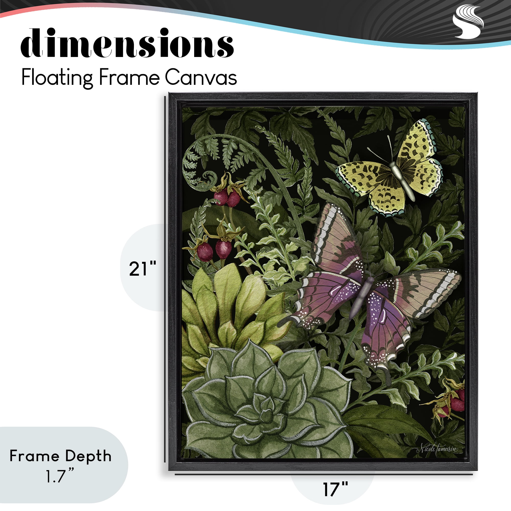 Stupell Industries Dark Succulents Midnight Garden Black Framed Floater Canvas Wall Art, design by Nicole Tamarin