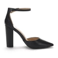 thumbnail image 2 of Dream Pairs Women Ankle Strap Pump Shoes Pointed Toe High Chunky Heel Dress Pump Shoes Coco Black/Pu Size 7.5, 2 of 6