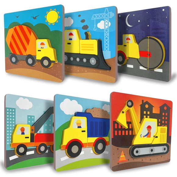 Klevly Paquete de 6 rompecabezas de madera de construcción para niños de 2 a 4 años | Rompecabezas de madera para niños pequeños de 1 a 3 años | Juguetes Montessori para niños de 2 años | Juguetes de