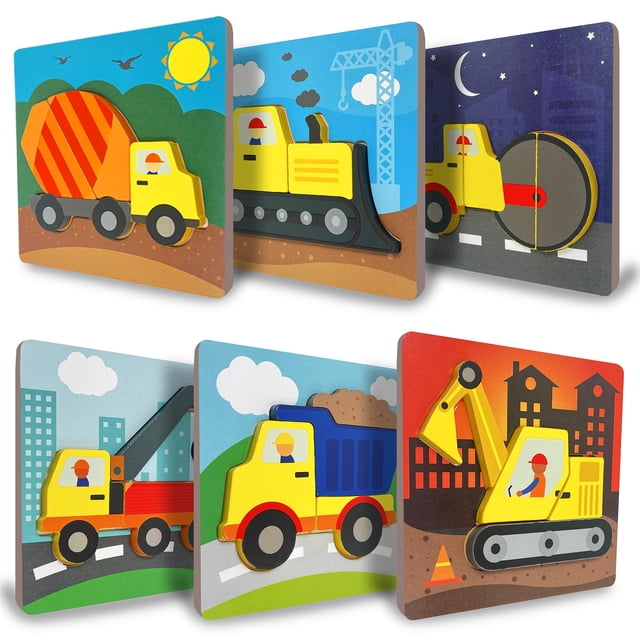 Klevly Paquete de 6 rompecabezas de madera de construcción para niños de 2 a 4 años | Rompecabezas de madera para niños pequeños de 1 a 3 años | Juguetes Montessori para niños de 2 años | Juguetes de