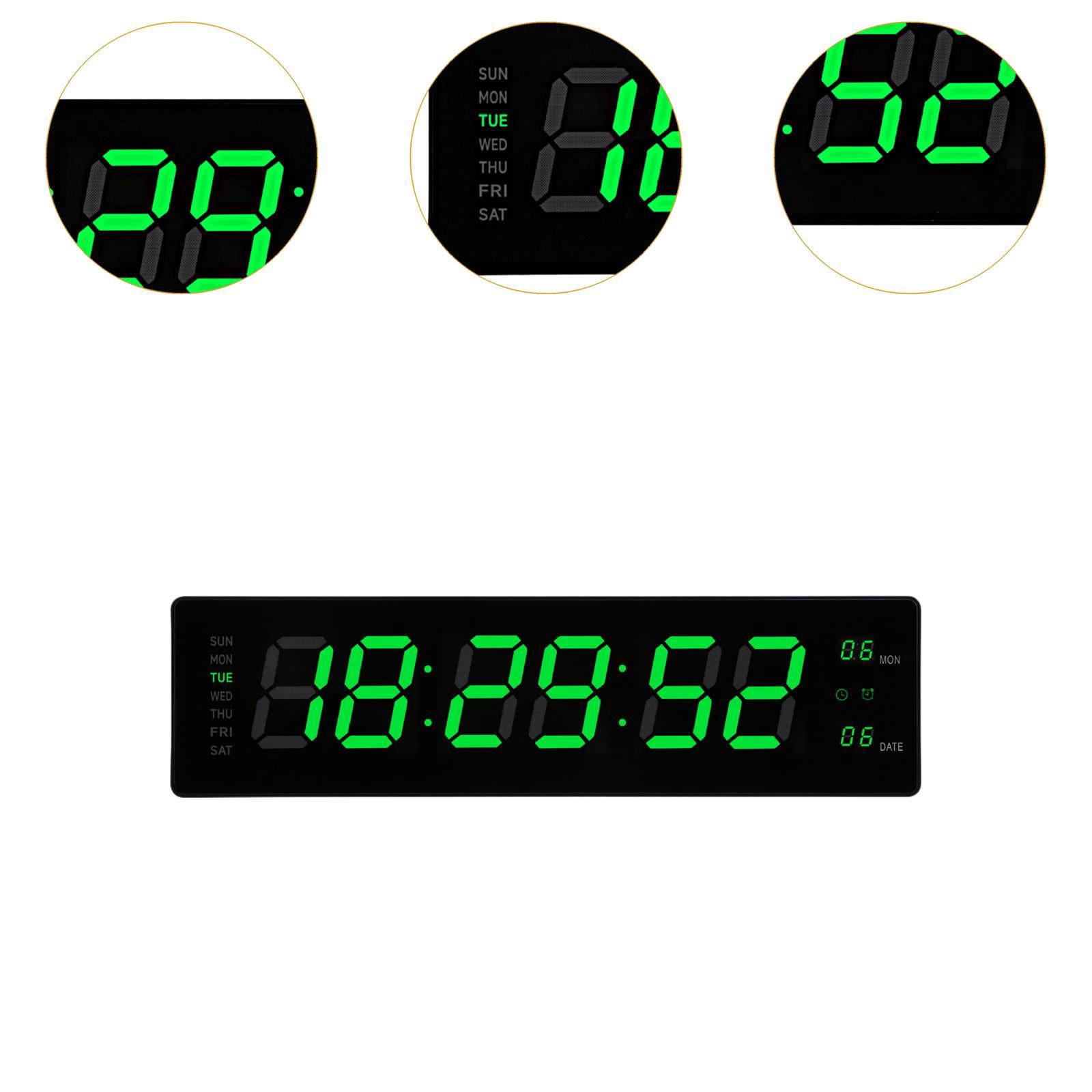 Baoblaze LED Digital Clock Bedroom Display Date Calendar Bar Wall Hanging Alarm Clock Green