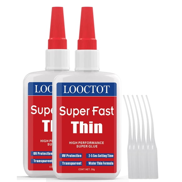 LOOCTOT 60 g (2,12 oz) Super Glue fino de secado ultrarrápido (2-5 segundos). Pegamento CA premium para carpintería, torneado, maquetas, acabado CA e incrustaciones. Transparente e impermeable.
