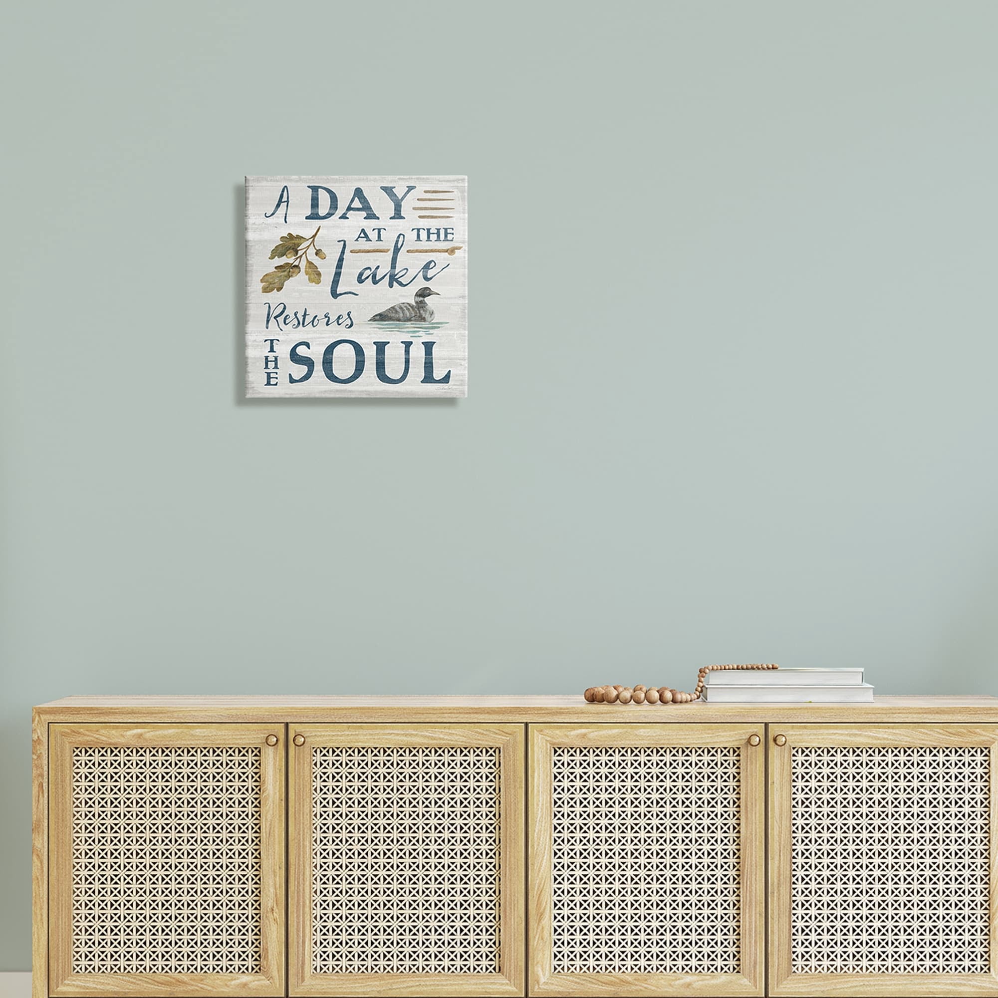 Stupell Industries Day At Lake Restores Soul Rustic Quote Grain Pattern Graphic Art Gallery-Wrapped Canvas Print Wall Art, 17x17, by Silvia Vassileva