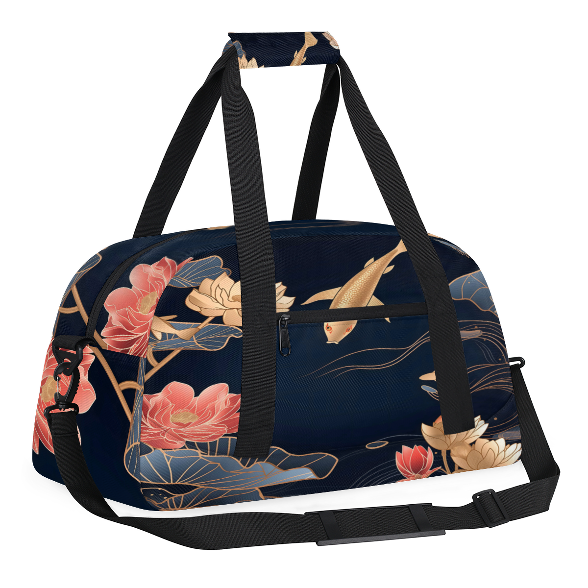 Herdesigns Sports Duffle Bags Travel Duffle Bag Gym Bag Floral Japanese Chinese Fish Weekender Travel Bag Waterproof Overnight Bag Carry On Travel Tote Bag Dance Bags