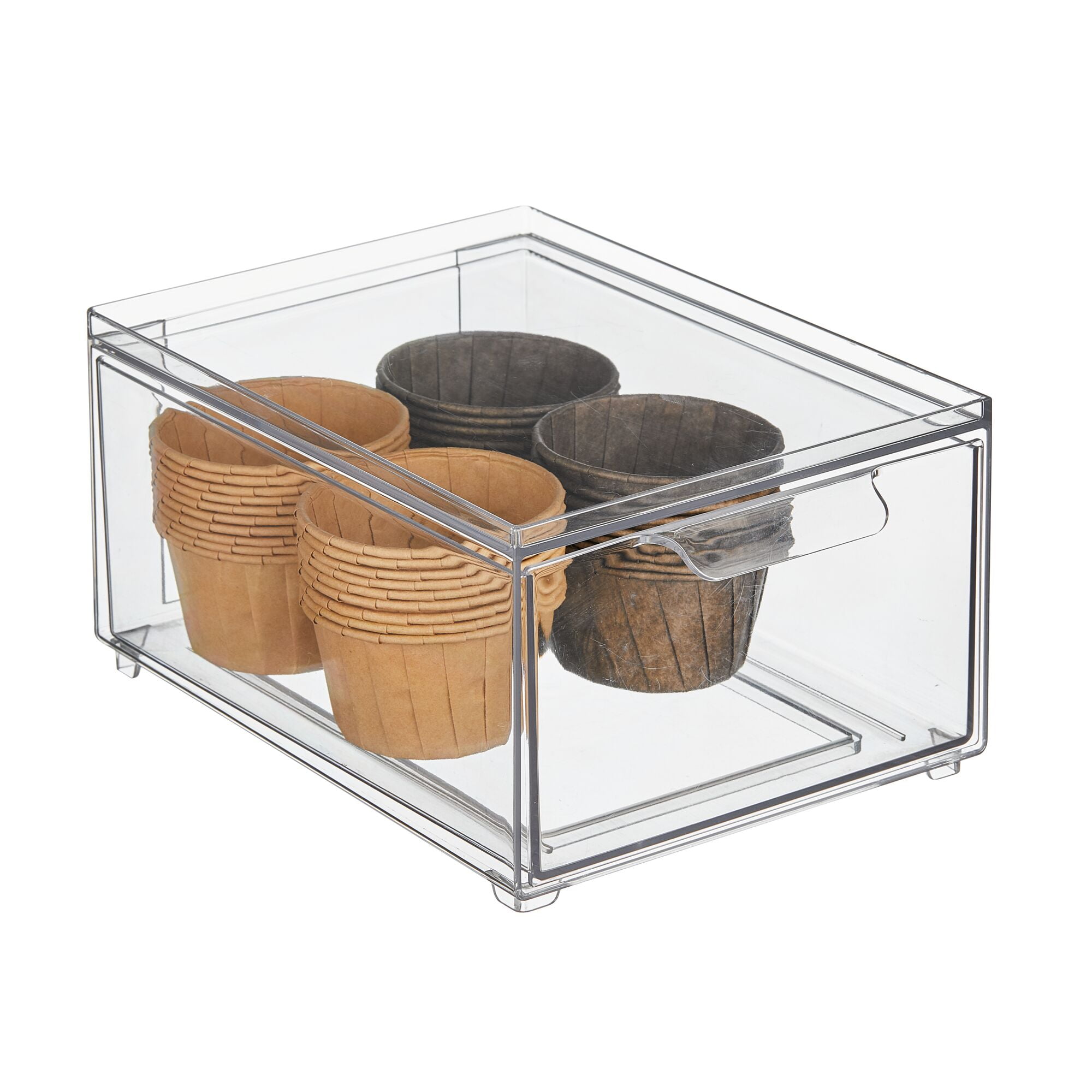 mDesign Stacking Plastic Storage Kitchen Bin with Pull-Out Drawer, 2 Pack, Clear