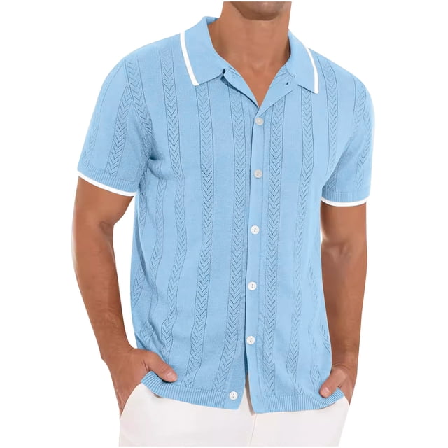 QIPOPIQ Mens Knit Button Down Shirt Short Sleeve Button Up Shirt Summer Casual Beach Tops Clearance