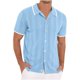 thumbnail image 1 of Playera Elvqul de Caballero Azul Celeste Casual de Color Sólido Manga Corta Solapa, 1 of 5