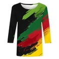 thumbnail image 4 of LYEAA African American History Month Tops Women 3/4 Sleeve Round Neck Shirt Breathable Cotton Blouse Casual Loose Fit Cultural Apparel Multicolor XXL, 4 of 5