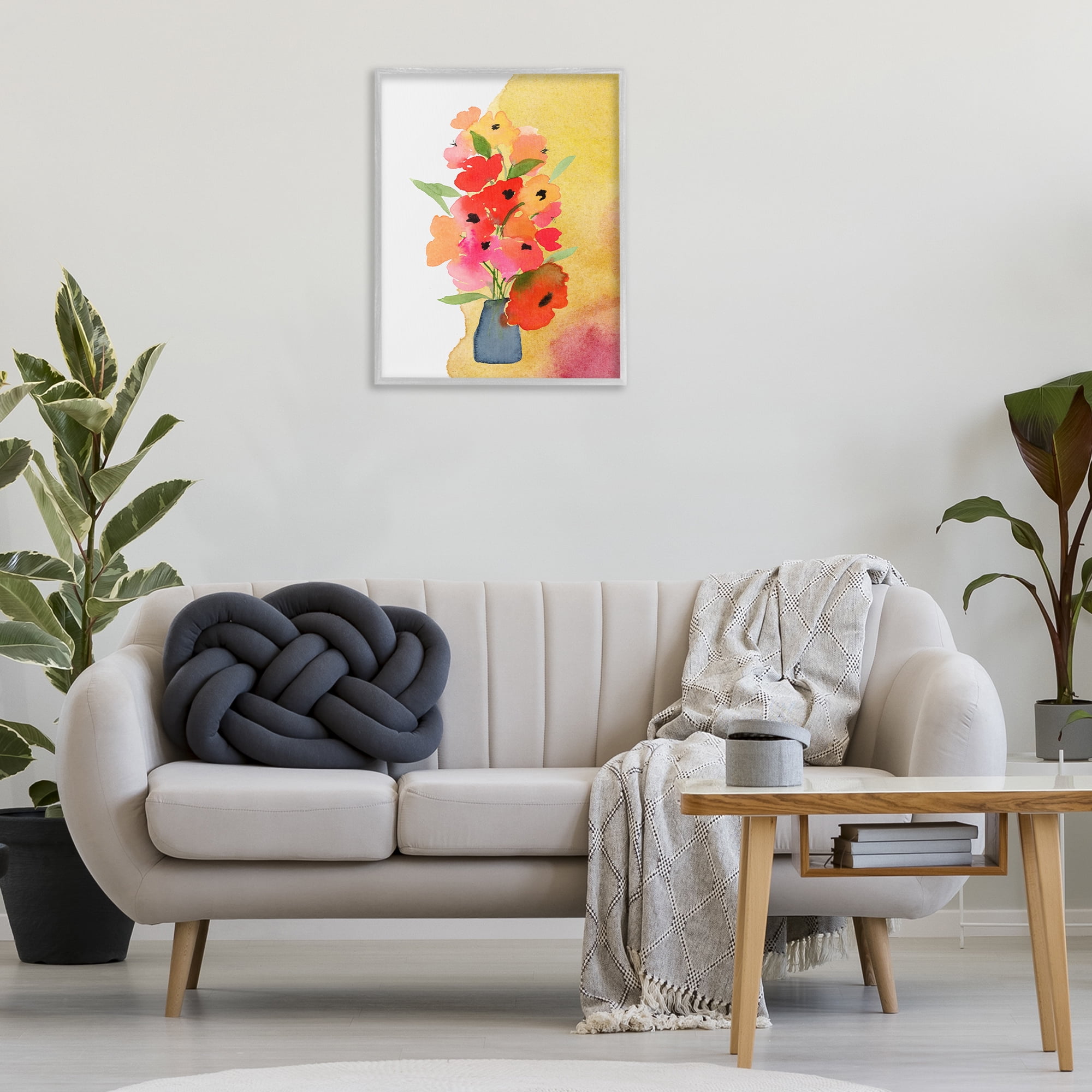 Stupell Industries Bright Abstract Florals Botanical & Floral Painting Gray Framed Art Print Wall Art, 24 x 30