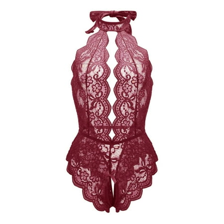 Sehao Women Lingerie Lace Bodysuit Deep V Teddy Nightgown 3XL