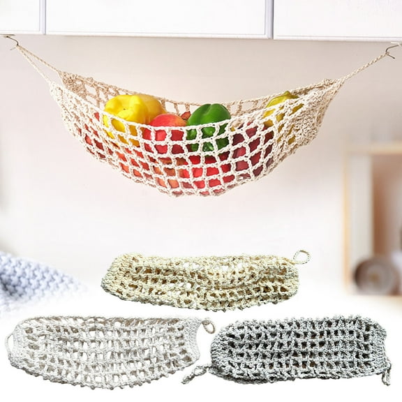 Kitchen Fruit Crochet Net Bag, Hanging Vegetable Storage, Cotton Material, Easy Drain, Rustic Design, Small Kitchen, Pantry Organization, Fresh Produce Organizer TOPLIU