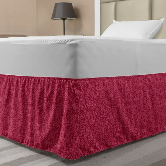 Baroque Bed Skirt, Flower-Like Continuing Pattern of Dainty Curves in Monotone Style, Elastic Bedskirt Dust Ruffle Wrap Around for Bedding Decor, 4 Sizes, Dried Rose and Raspberry, by Ambesonne