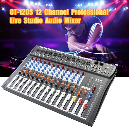 48V Professional Bluetooth Studio Audio Mixer Fashion 12 Channels Audio Mixing Console System DJ Sound XLR LCD With USB Stereo Output Jacks REC Headset