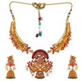 thumbnail image 3 of Gehena By Estele Dull Gold Plated Nakshi Antique Necklace Set With Mystical Peacocks Carved With Enchanting Colored Stones & Pearls For Women Suitable For All Occasions Special Gift, 3 of 5