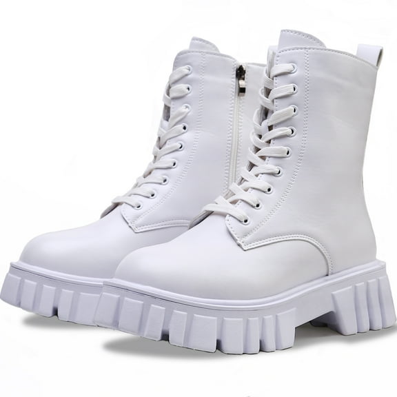 Botas de Combate para Mujer con Cordones y Cremallena, Plataforma Gruesa con Suela de Lengüeta Mayor Altura