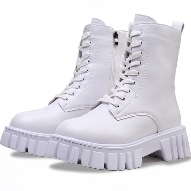 Botas de Combate para Mujer con Cordones y Cremallena, Plataforma Gruesa con Suela de Lengüeta Mayor Altura