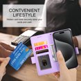thumbnail image 6 of Compatible with iPhone 16 Pro Wallet Case, Classic PU Leather Flip Folio Case with Card Holders Kickstand [Shockproof TPU Inner Shell] Phone Cover for iPhone 16 Pro, Purple, 6 of 7