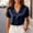 *Navy, variant on ClodeEU Women's Satin Half Button Notched Lapel Short Sleeve Shirts,Casual Office Blouse Navy,Womens Plus S