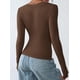 thumbnail image 4 of Remera PRETTYGARDEN Mujer Cuello en V Manga Larga Ajustada Marrón Talle L, 4 of 8