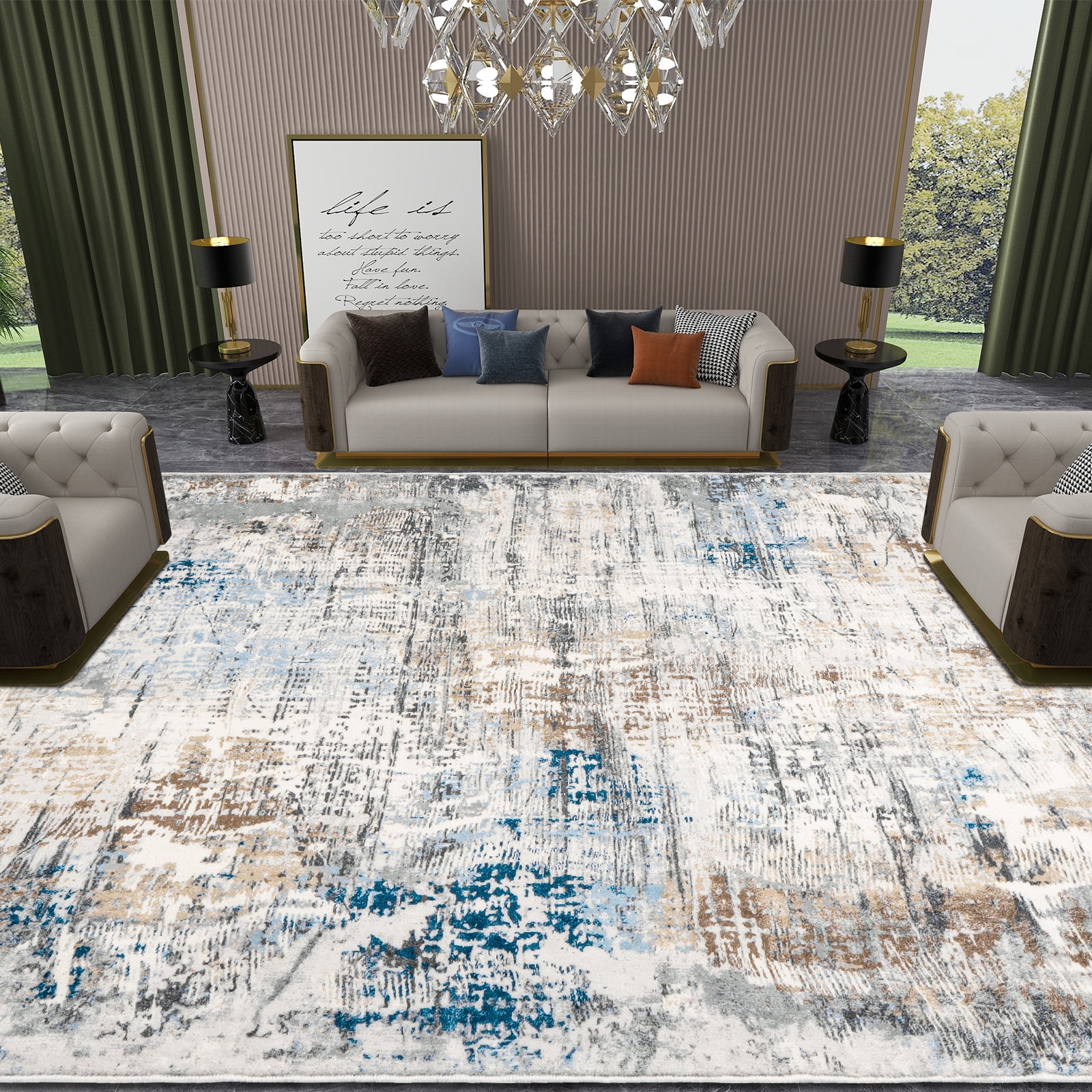 5.3x8ft Area Rug for Living Room Washable Rug for Bedroom Kitchen Dining Room Rugs Non-Slip Home Decor Carpet Faux Wool Rug Morden Art Ultra Soft Area Rug