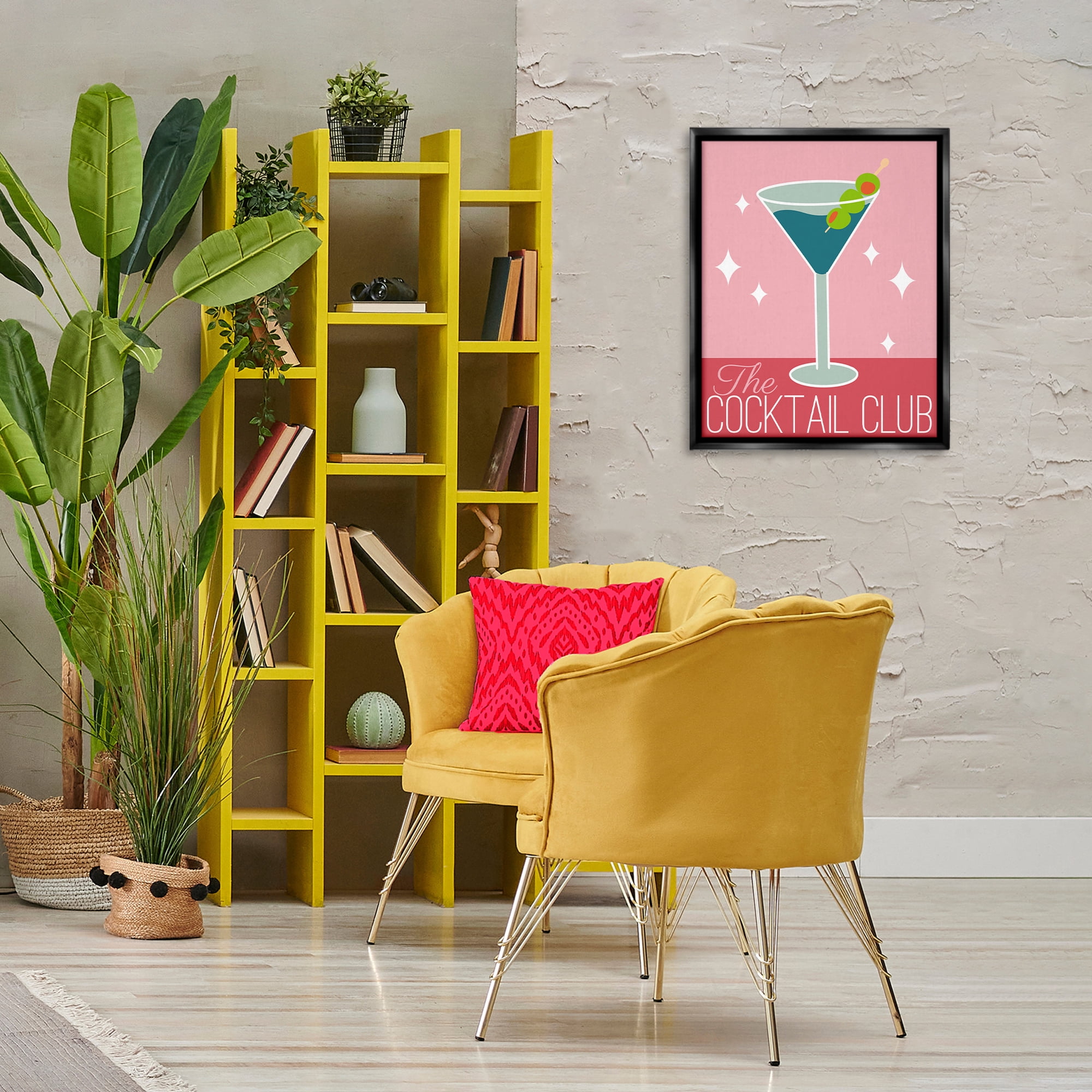 Stupell Industries Cocktail Club Typography Food & Beverage Painting Black Floater Framed Canvas Art Print Wall Art, 17 x 21