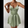 thumbnail image 4 of Vestido de Satén con Tirantes Finos para Mujer, Sin Mangas, Escote Bajo, Sin Espalda, Mono Corto de Fiesta. Amarillo-Verde L, 4 of 10