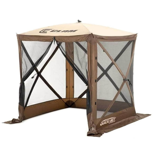 CLAM Quick-Set Traveler 6 x 6 Foot Portable 4 Sided Canopy Shelter, Brown