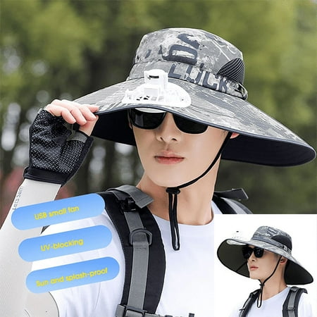 Yoyauz Sun Hat with Solar Fan Mens Summer UV Protection Wide Brim Fishing Hats Cowboy Hat Fisherman Hat Beach Hats Garden Hat for Outdoor Sports