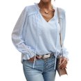 thumbnail image 3 of Women'S Casual Blouse - Dot Summer Shirts Elegent V Neck Long Sleeve Loose Dressy Office Tops Blue XL, 3 of 9