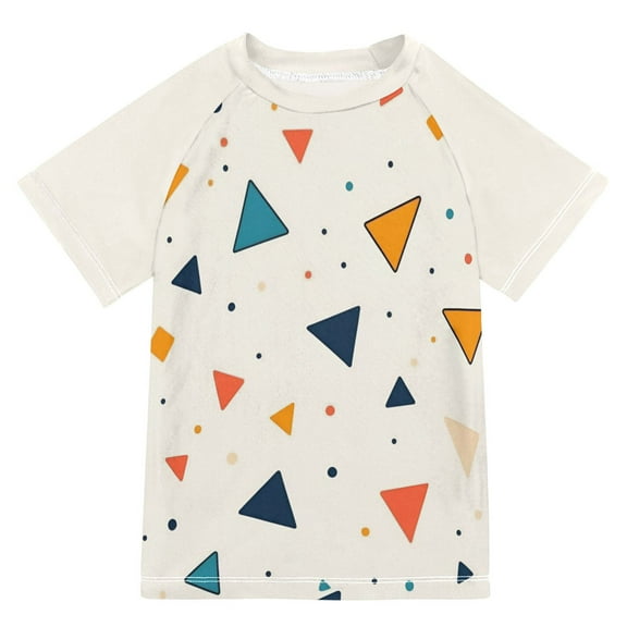 FORMRS Boys Rash Guard Short Sleeves Swim Shirt Quick Dry UPF 50  Sun Protection, Sizes 3-12T, Beige Simple Shapes