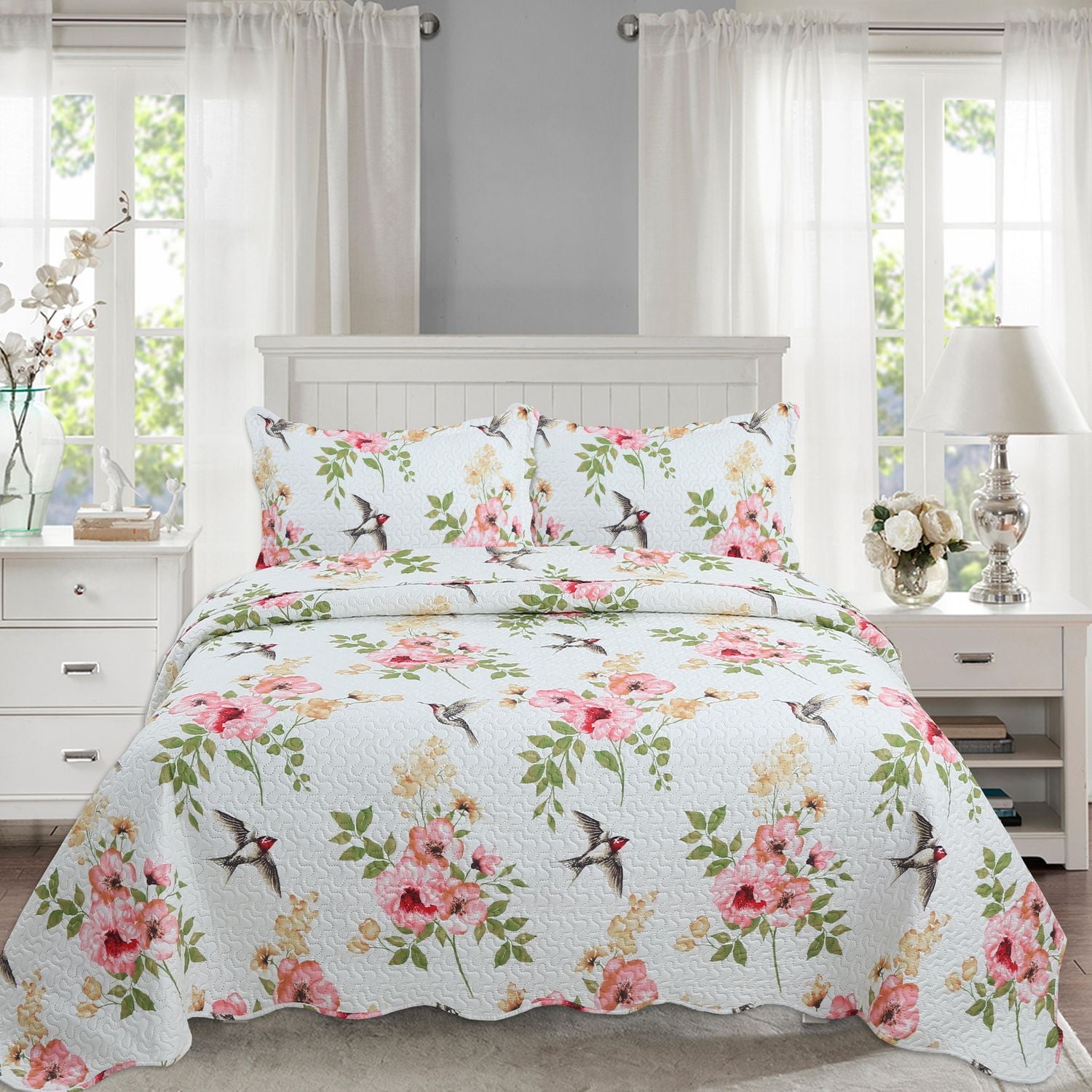 Marina Decoration Rich Printed Embossed Pinsonic Coverlet Bedspread Ultra Soft Bedding Summer Quilt Set with Shams