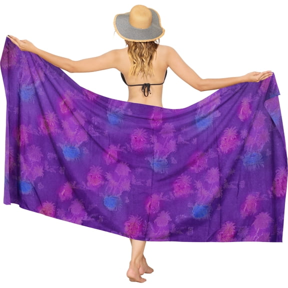 HAPPY BAY Women's Wraps Summer Long Pareos Vacation Skirt Bathing Suit Cover-Up Beach Dress Bikini Sarong Swimwear for Women One Size Palm Tree, Purple