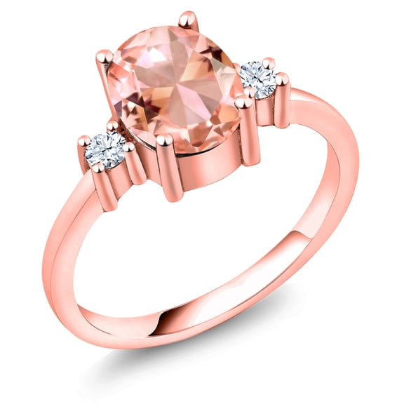Gem Stone King 2.10 Cttw Peach Nano Morganite and White Created Sapphire 18K Rose Gold Plated Silver Ring for Women (Size 9)