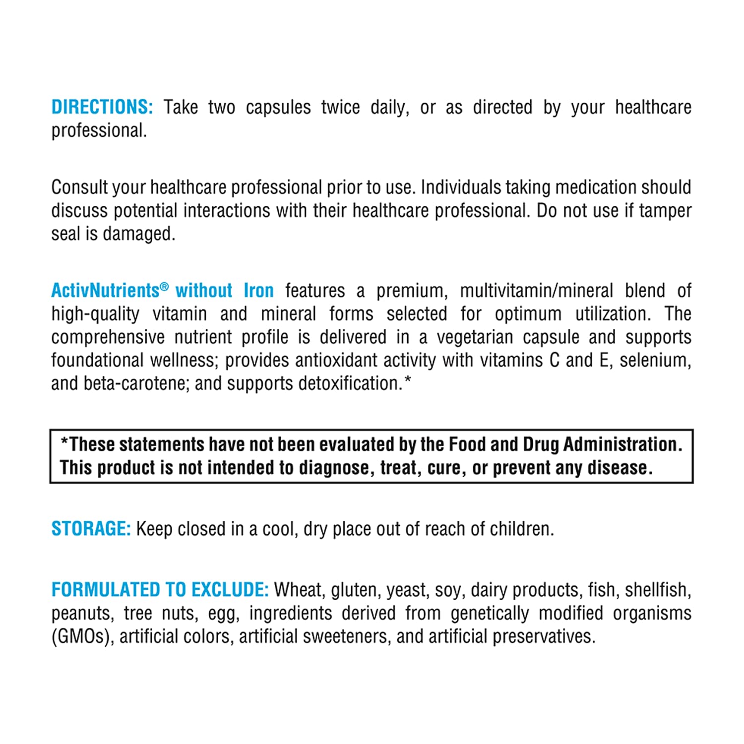 XYMOGEN ActivNutrients without Iron - No Iron Multivitamin for Wellness Support - Energy Production & Immune Support - Antioxidant Activity - Gluten-Free & Dairy-Free - 240 Count