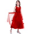 thumbnail image 4 of IDOPIP Little Big Girls Tulle Retro Vintage Dresses Flower Lace Pageant Party Wedding Floor Length Dance Evening Gown 7-8 Years Red, 4 of 7