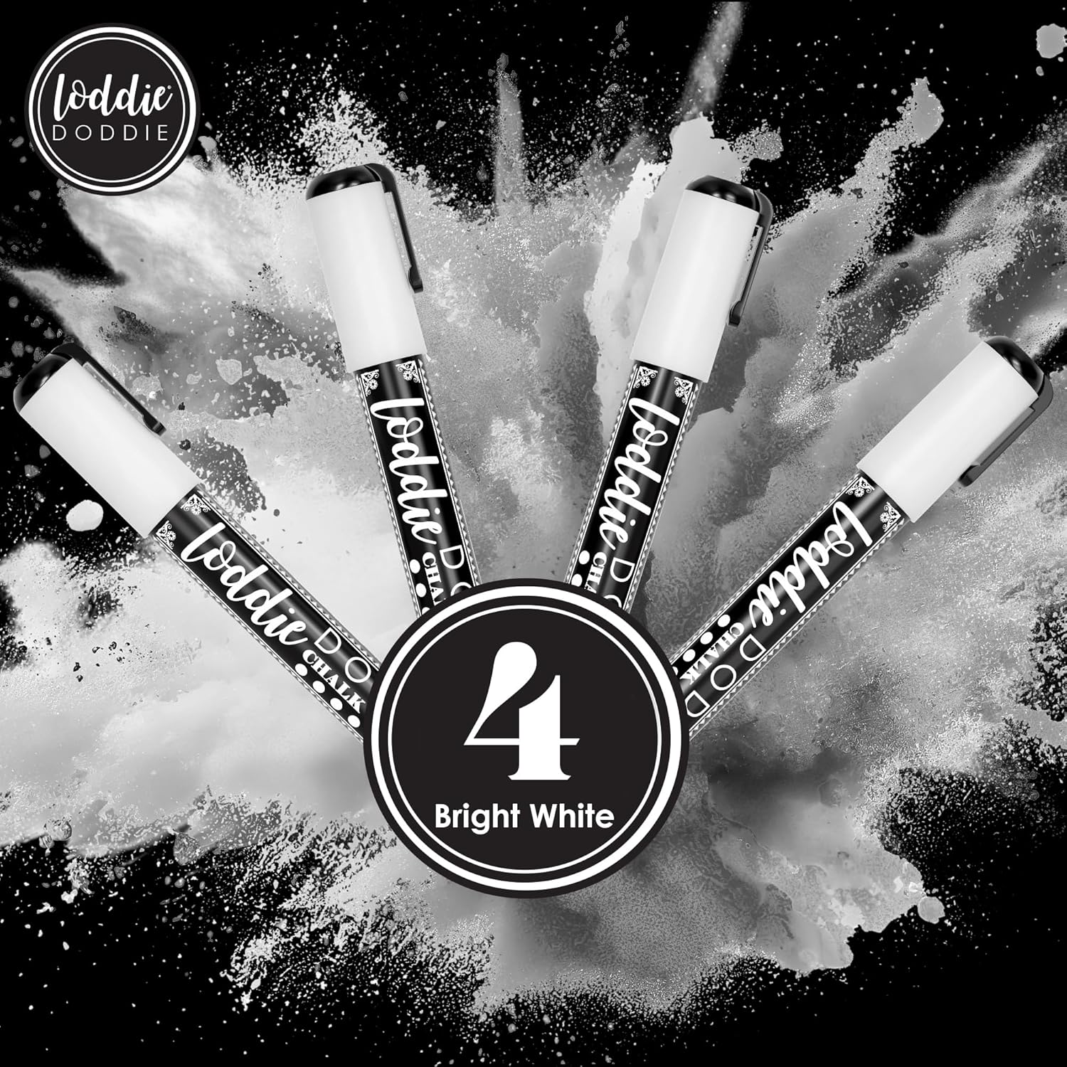Liquid Chalk Markers - Pack of 4, 6 mm Tip, White - Chalk Pens for Blackboard & Glass Surfaces - Erasable Window & Mirror Markers
