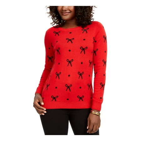 CHARTER CLUB Womens Red Embellished Ribbed Long Sleeve Crew Neck Sweater Petites PXL