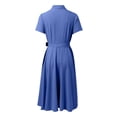 thumbnail image 4 of DHFJKG Summer Dresses For Women Midi Shirt Dress Casual Short Sleeve Button Down Lapel Tie Waist Wedding Guest Dress Stylish Dresses, 4 of 5
