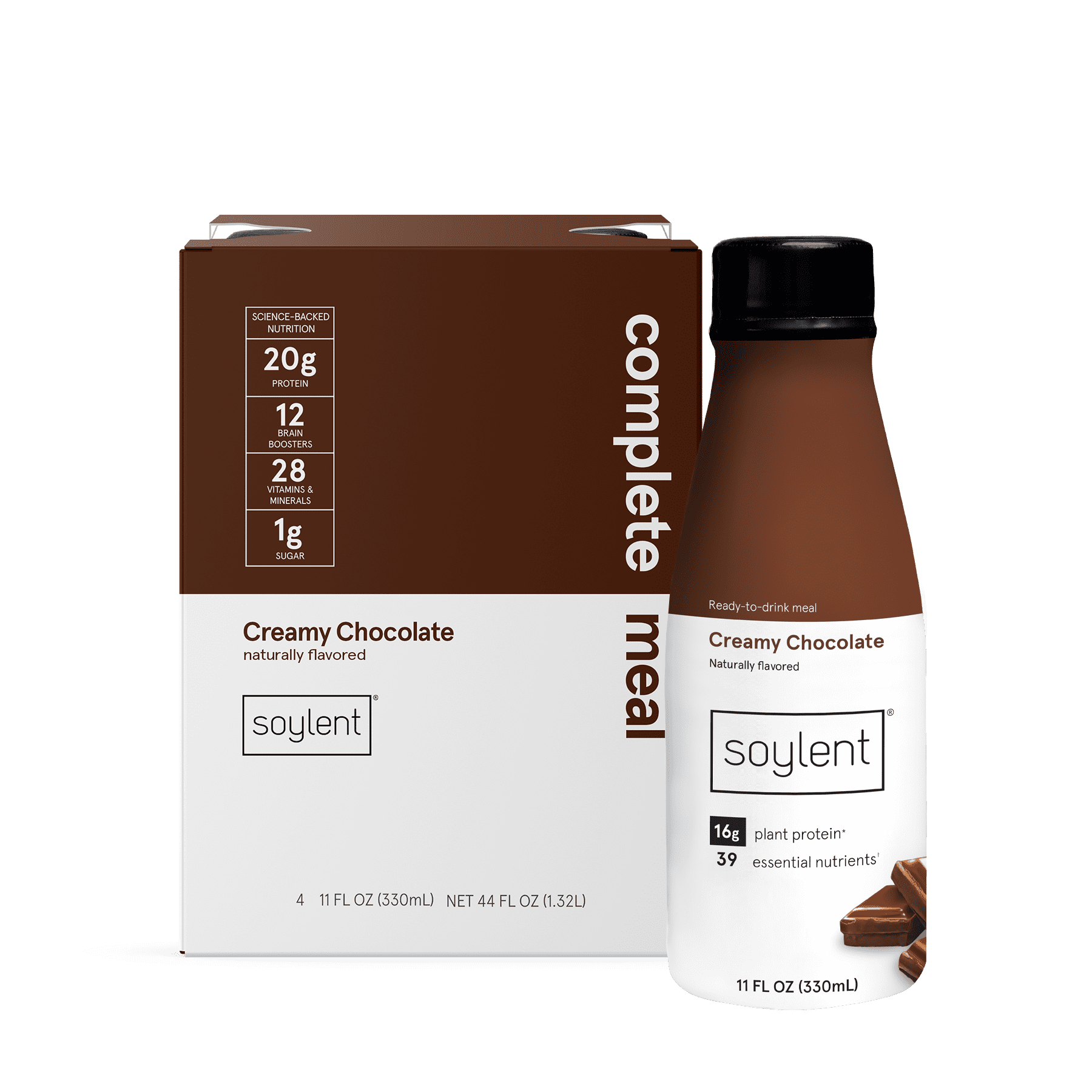 (3 pack) Soylent Protein Nutrition Shake, Creamy Chocolate, 11 fl oz, 4 Count