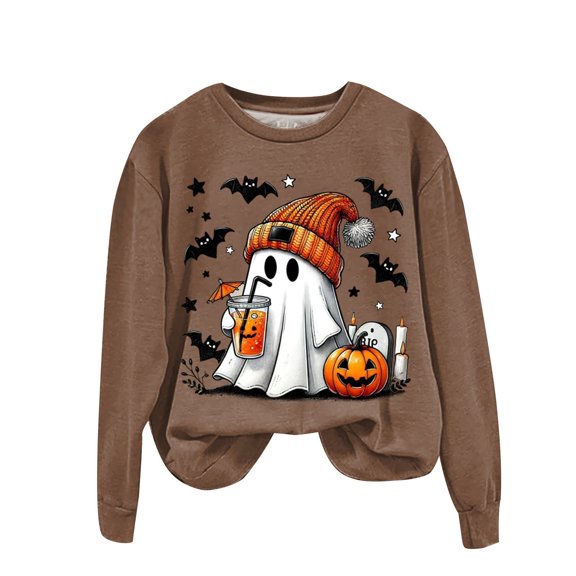 Kakishop Halloween Womens Clothing I'M Fine Women Shirt Funny Halloween Clothes Top,Brown