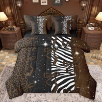 Homewish Cheetah Zebra Print Bedding Comforter Set 7pcs for Adult, Dreamy Stars Galaxy Queen Bedding Sets, Brown Modern Bowknot Reversible Queen Sheet Sets, Ultra Soft Bedroom Decor