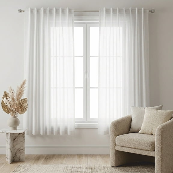Ramanta Home White Cotton Curtain Panel 50" W x 84" L - Back Tab Light Filtering Slub Textured Curtains, 1 Piece