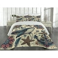 thumbnail image 2 of Ambesonne Nautical Quilted Coverlet 3 Pcs, Mandala Feathers Anchor, King Size, Ivory Teal and Coral, 2 of 4