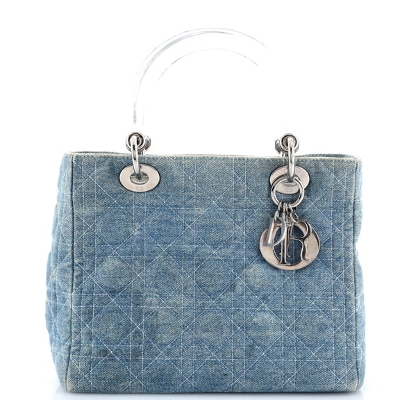 Pre-Owned Vintage Lady Dior Bag Cannage Quilt Denim Medium By Rebag