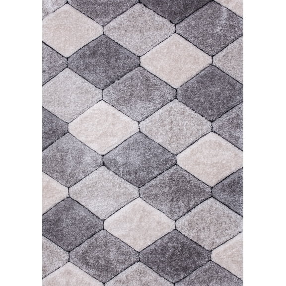 Plush Fluffy Shine 3D Dimond Silver/Gray Design Shag Area Rug/Carpet