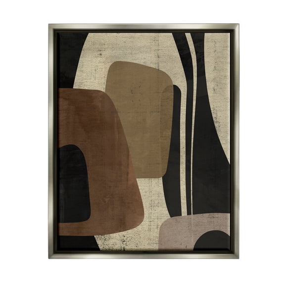 Stupell Industries Brown Retro Abstraction Abstract Painting Gray Floater Framed Canvas Art Print Wall Art, 17 x 21